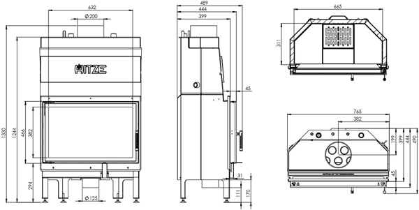 Каминная топка с водяным контуром HITZE ALAQS68x43.S-D 16 кВт