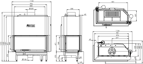 Каминная топка с водяным контуром HITZE ALAQS90x41.LG-D 21 кВт, левая с гильотиной