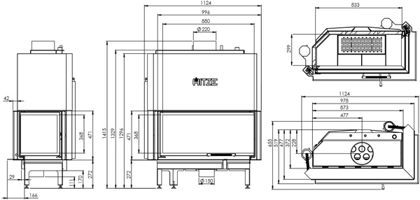 Каминная топка с водяным контуром HITZE AQUASYSTEM 90x41.RG-D 21 кВт, правая с гильотиной