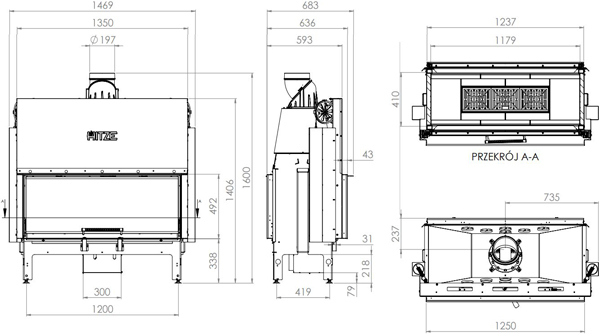Каминная топка HITZE ARDENTE DUO 120х43.DGS 22 кВт, туннельная с гильотиной Каминная топка HITZE ARDENTE DUO 120х43.DGS 22 кВт, туннельная с гильотиной