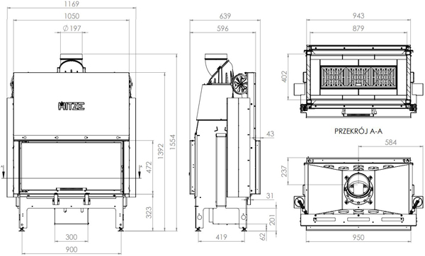 Каминная топка HITZE ARDENTE DUO 90х41.DGS 18 кВт, туннельная с гильотиной