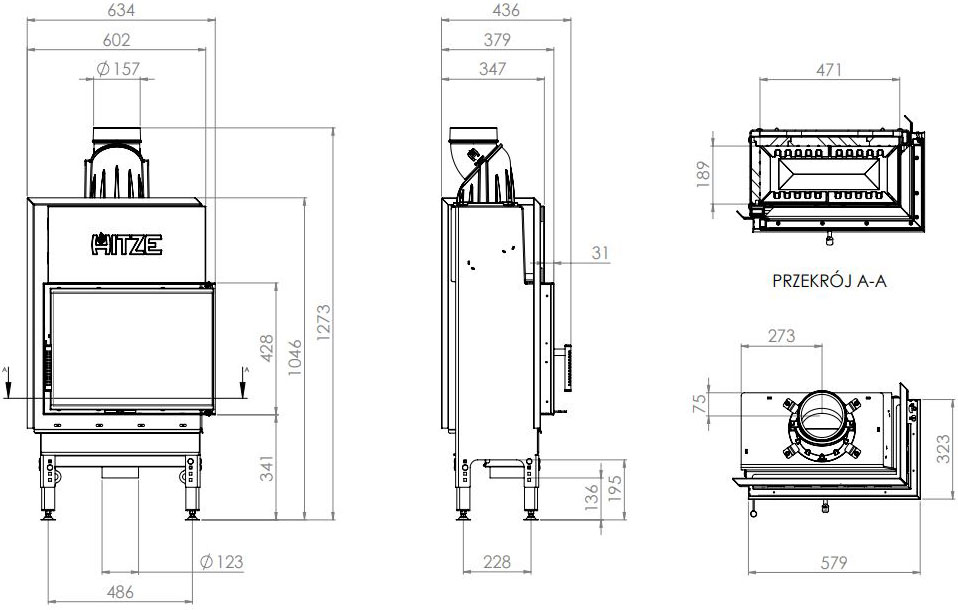 Каминная топка Hitze HST 54x39.L 8,9 кВт, левая