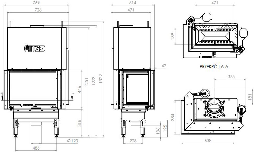 Каминная топка Hitze HST 54x39.LG 11,2 кВт, левая с гильотиной