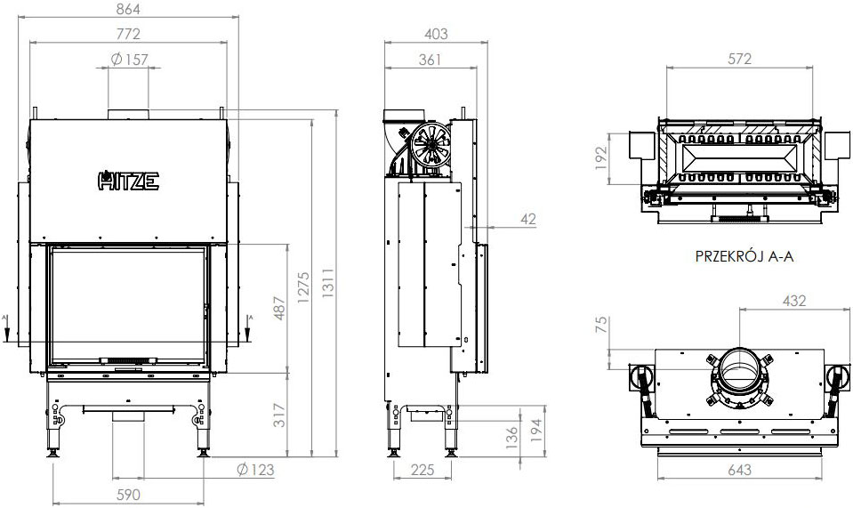 Каминная топка Hitze HST 59x43.G 7,6 кВт, с гильотиной Каминная топка Hitze HST 59x43.G 7,6 кВт, с гильотиной