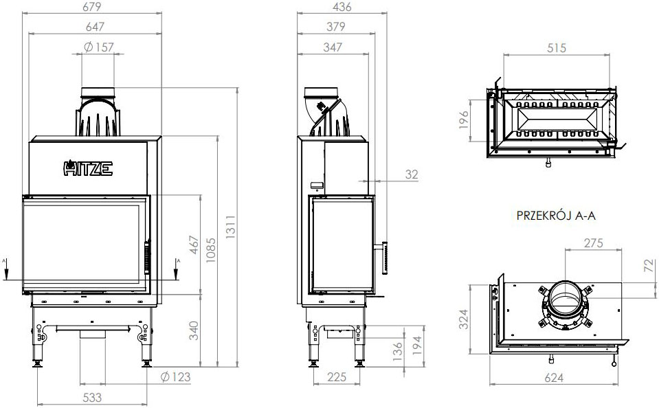 Каминная топка Hitze HST 59x43.L 7,6 кВт, левая Каминная топка Hitze HST 59x43.L 7,6 кВт, левая