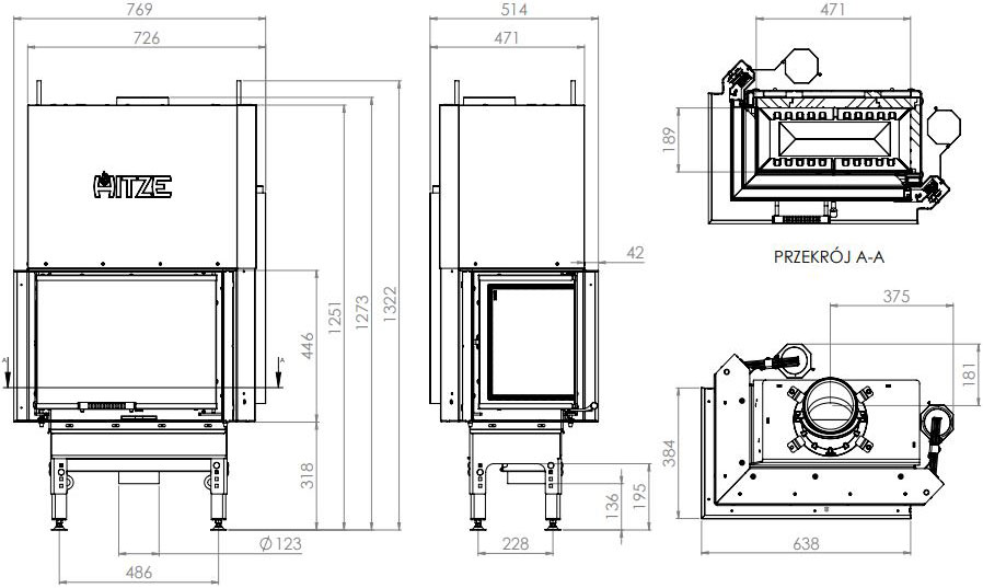 Каминная топка Hitze HST 59x43.LG 12,2 кВт, левая с гильотиной Каминная топка Hitze HST 59x43.LG 12,2 кВт, левая с гильотиной