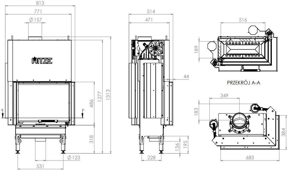 Каминная топка Hitze HST 59x43.RG 12,2 кВт, правая с гильотиной Каминная топка Hitze HST 59x43.RG 12,2 кВт, правая с гильотиной