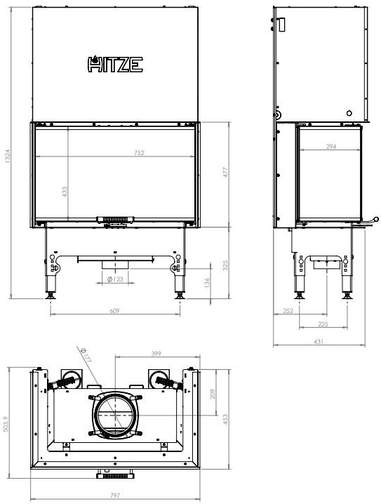Каминная топка Hitze HST 68x43.CG 13,2 кВт, трехсторонняя Каминная топка Hitze HST 68x43.CG 13,2 кВт, трехсторонняя