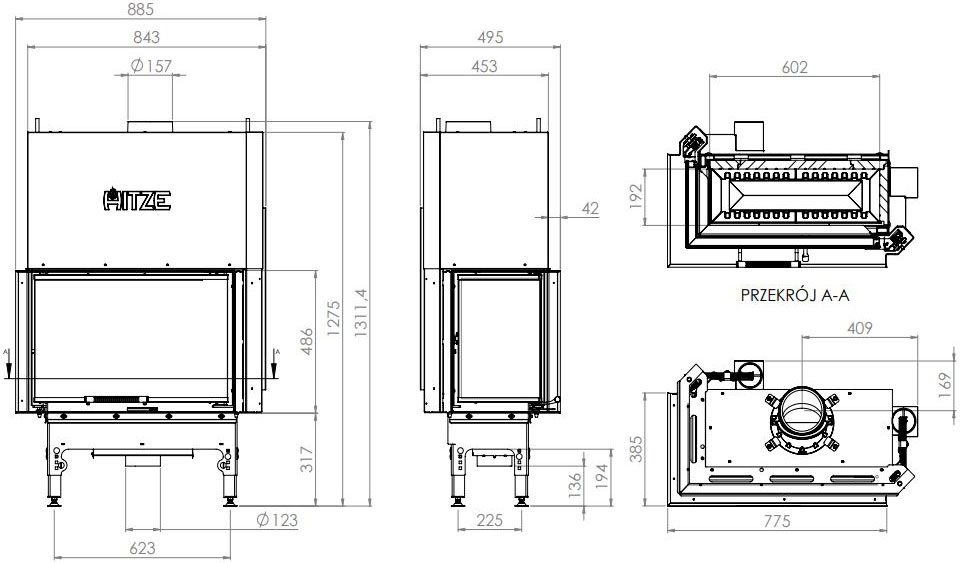 Каминная топка Hitze HST 68x43.LG 9,3 кВт, левая с гильотиной Каминная топка Hitze HST 68x43.LG 9,3 кВт, левая с гильотиной