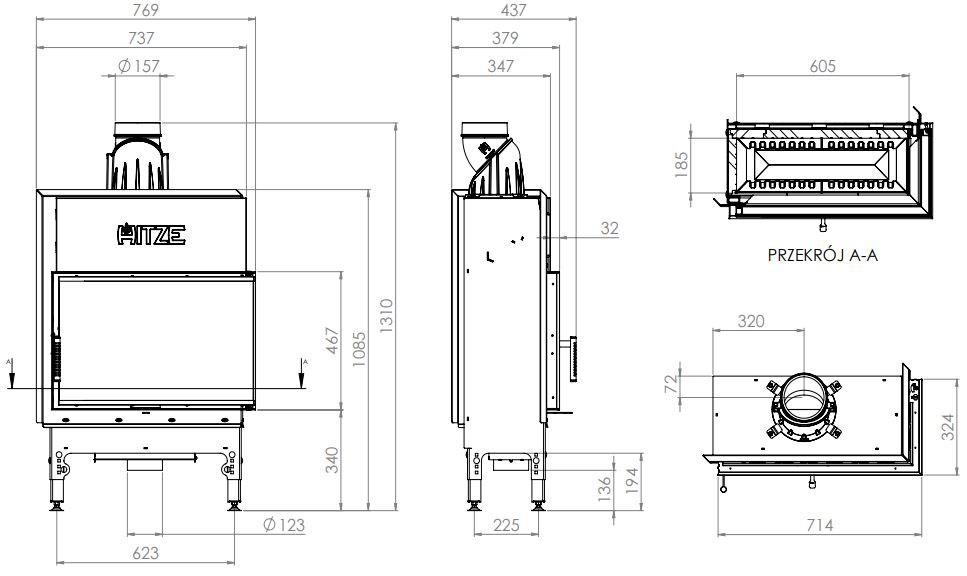 Каминная топка Hitze HST 68x43.R 9,3 кВт, правая Каминная топка Hitze HST 68x43.R 9,3 кВт, правая