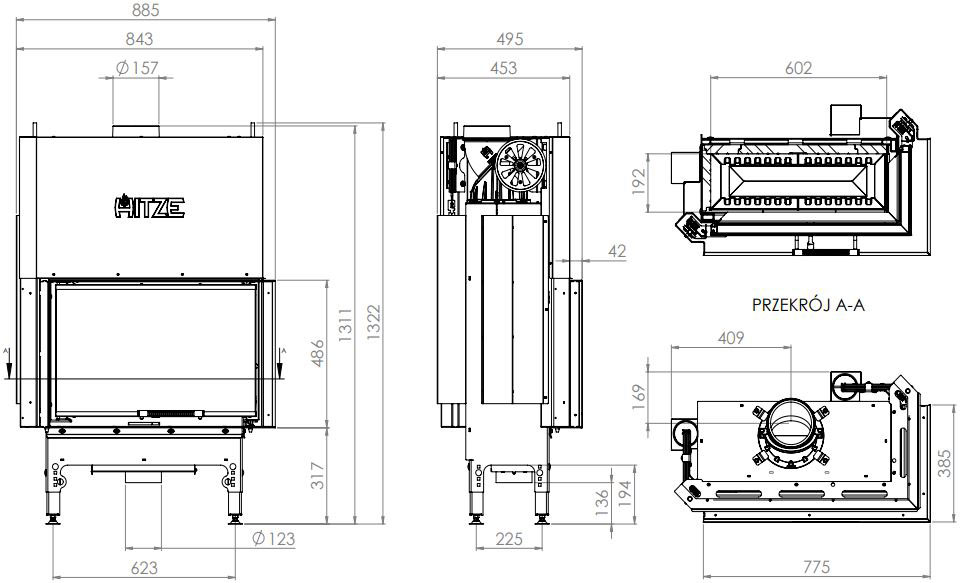 Каминная топка Hitze HST 68x43.RG 9,3 кВт, правая с гильотиной Каминная топка Hitze HST 68x43.RG 9,3 кВт, правая с гильотиной