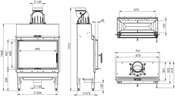 Каминная топка HITZE HST59x43.S 7,6 кВт