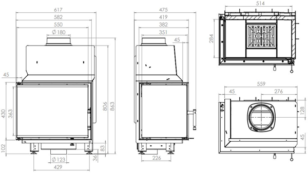 Каминная топка HITZE STMA 54x39.L 8 кВт, левая