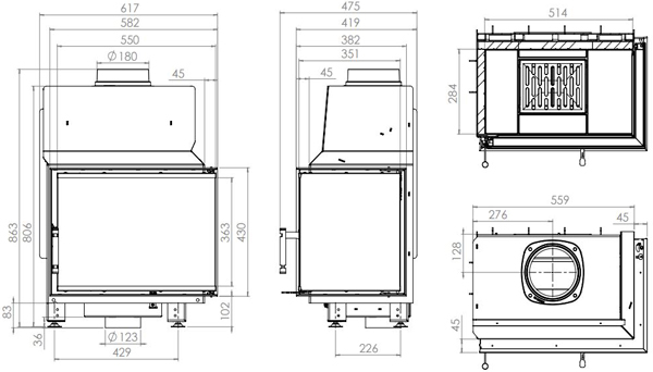 Каминная топка HITZE STMA 54x39.R 8 кВт, правая Каминная топка HITZE STMA 54x39.R 8 кВт, правая