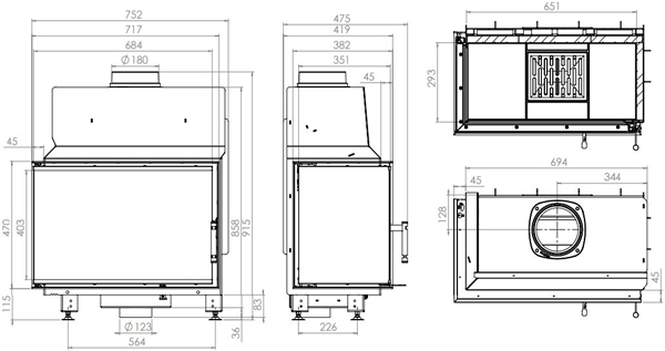 Каминная топка HITZE STMA 68x43.L 11 кВт, левая Каминная топка HITZE STMA 68x43.L 11 кВт, левая