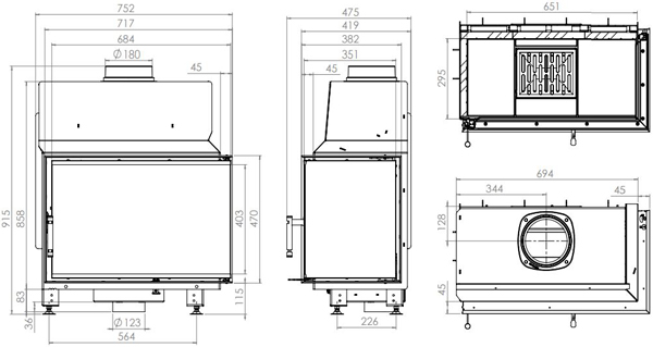 Каминная топка HITZE STMA 68x43.R 11 кВт, правая