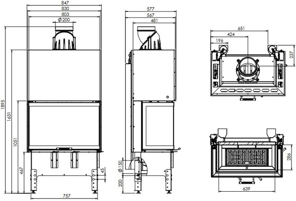 Каминная топка HITZE TRINITY 80x35x53.G 12 кВт, трехсторонняя с гильотиной Каминная топка HITZE TRINITY 80x35x53.G 12 кВт, трехсторонняя с гильотиной