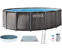 Каркасный бассейн Intex 26742 GREYWOOD (457х122 см) с картриджным фильтром, лестницей и тентом