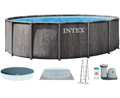 Каркасный бассейн Intex 26744 GREYWOOD (549х122 см) с картриджным фильтром, лестницей и тентом