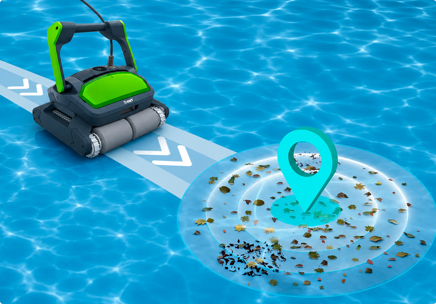 Точечная уборка бассейна в ручном режиме роботом-пылесосом Aquabot ES1500
